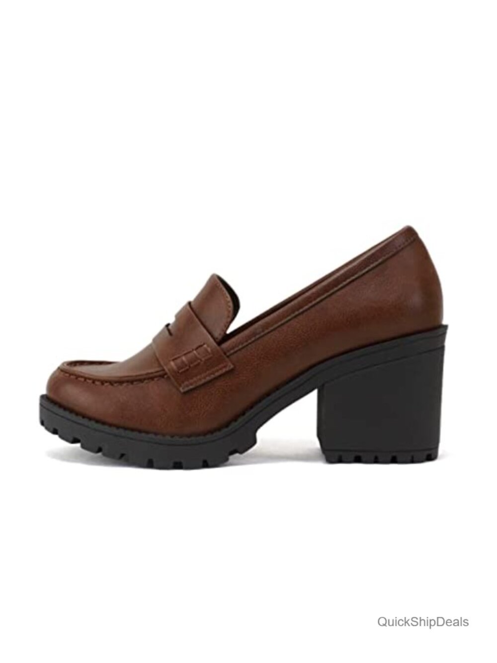 Women's Slip On Chunky Mid Heel Lug Sole Penny Loafer